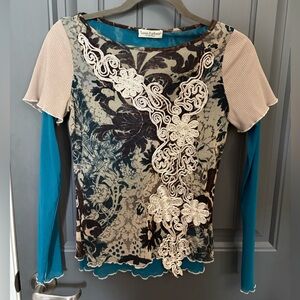 Alt Custom Blue Mesh and Beige Layered Top